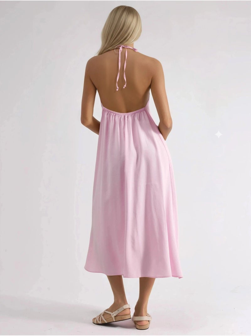 Vestido midi com decote halter busem Rosa-pálido - Kiabi