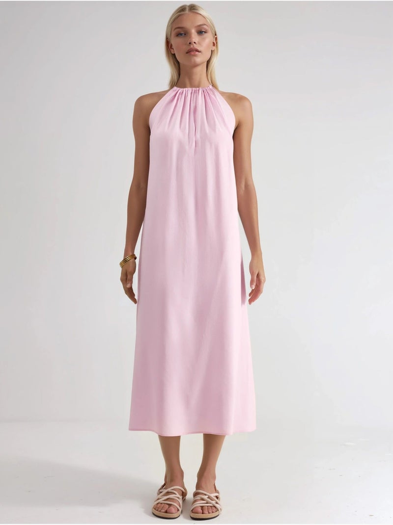 Vestido midi com decote halter busem Rosa-pálido - Kiabi