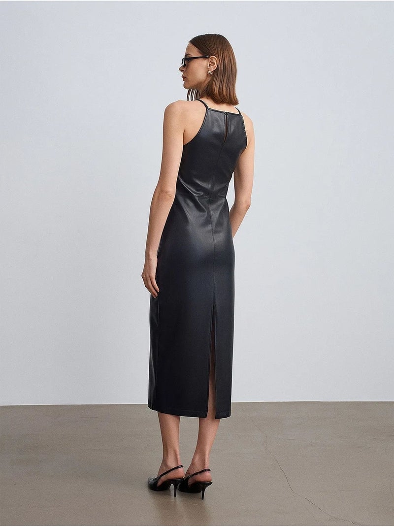 Vestido midi com decote halter dilvin Preto - Kiabi