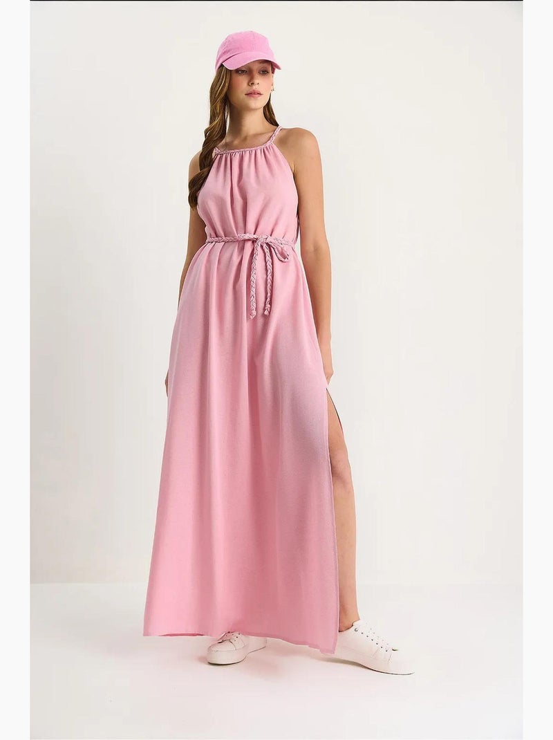 Vestido midi com decote halter e atilho para laço lucci Rosa-pálido - Kiabi