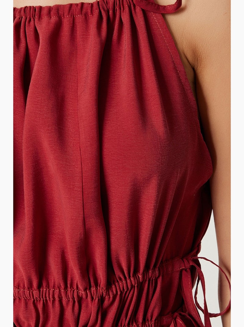 Vestido midi com decote halter e detalhe de atar istanbul Vermelho escuro - Kiabi