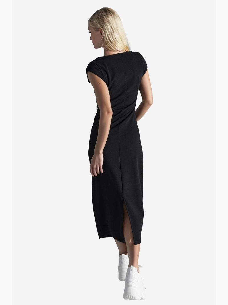 Vestido midi com decote quadrado e detalhe de racha busem Preto - Kiabi