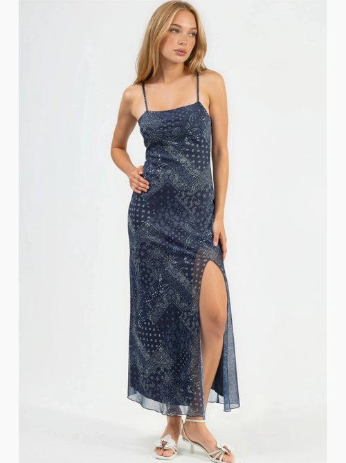 Vestido midi com decote quadrado e estampado hiccup - Kiabi