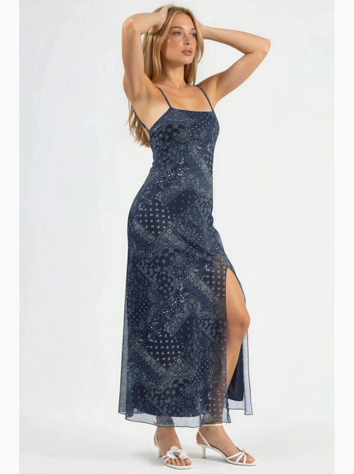 Vestido midi com decote quadrado e estampado hiccup - Kiabi