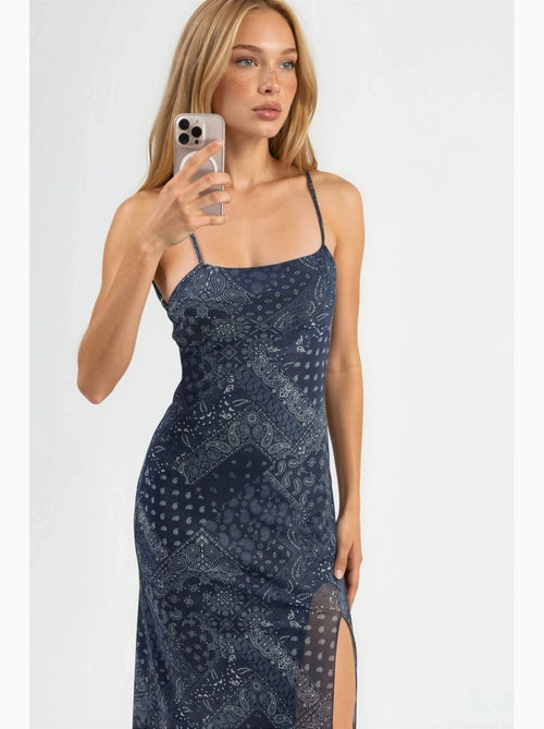 Vestido midi com decote quadrado e estampado hiccup - Kiabi