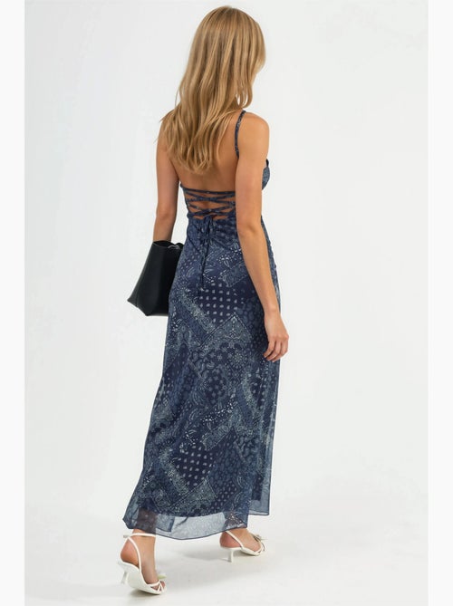 Vestido midi com decote quadrado e estampado hiccup - Kiabi