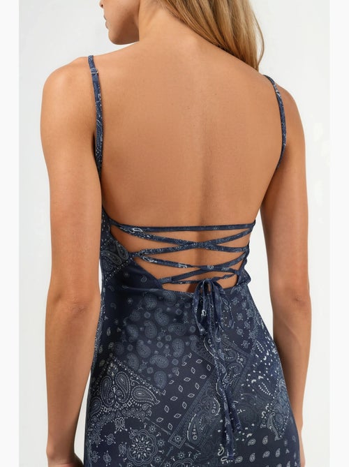 Vestido midi com decote quadrado e estampado hiccup - Kiabi