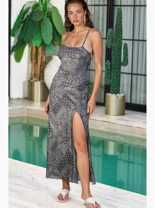Vestido midi com decote quadrado e estampado hiccup - Kiabi