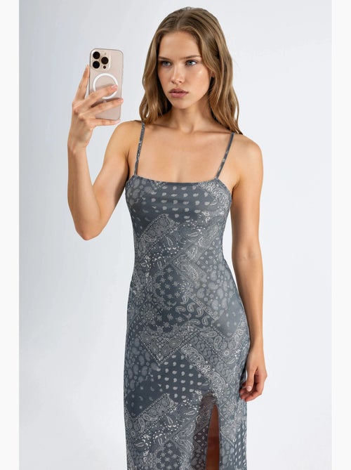 Vestido midi com decote quadrado e estampado hiccup - Kiabi