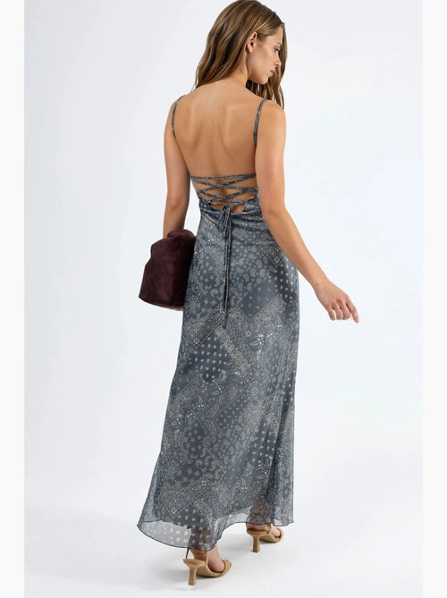 Vestido midi com decote quadrado e estampado hiccup - Kiabi