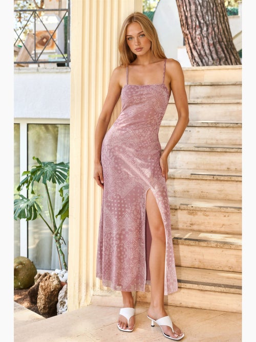 Vestido midi com decote quadrado e estampado hiccup - Kiabi