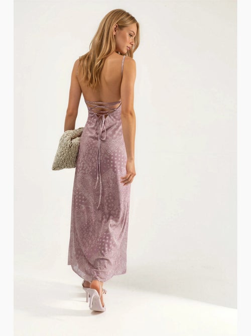 Vestido midi com decote quadrado e estampado hiccup - Kiabi