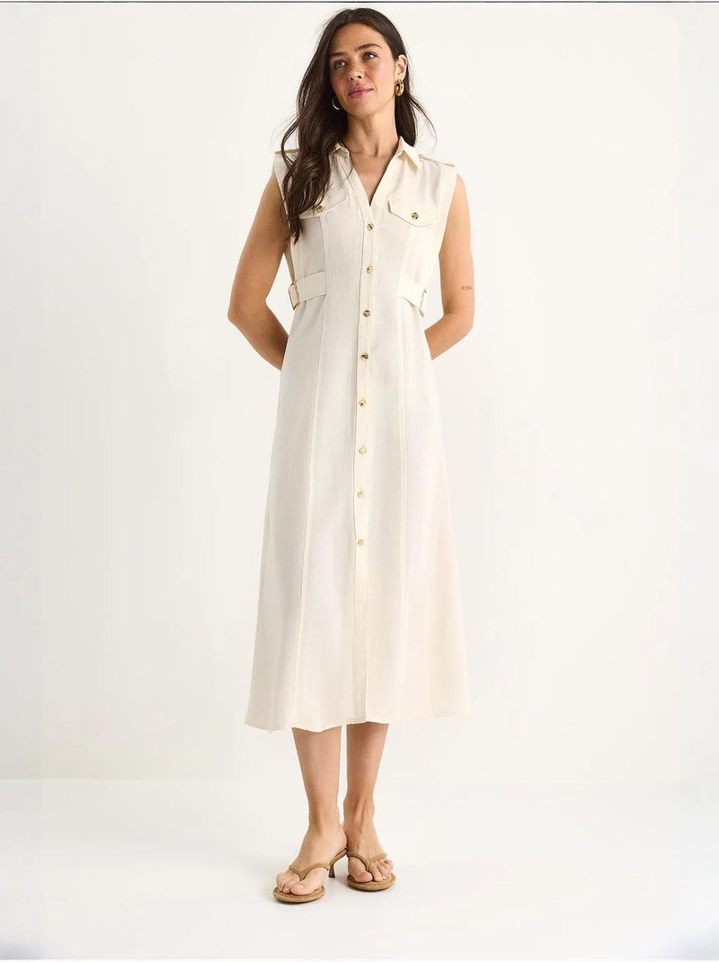 Vestido midi com detalhe de cinto lucci Bege-argila - Kiabi