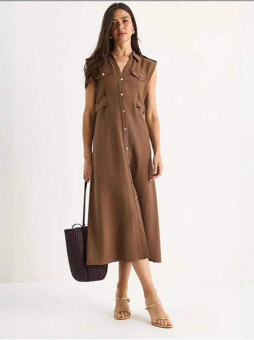 Vestido midi com detalhe de cinto lucci - Kiabi Vestido midi com detalhe de cinto lucci - Kiabi