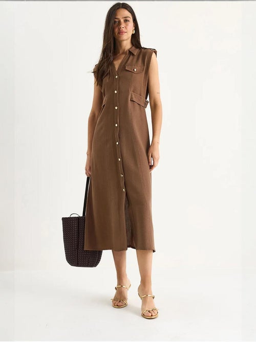 Vestido midi com detalhe de cinto lucci - Kiabi Vestido midi com detalhe de cinto lucci - Kiabi