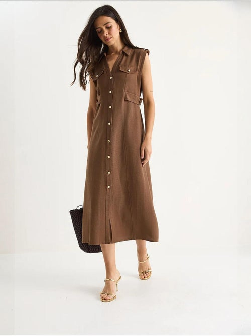 Vestido midi com detalhe de cinto lucci - Kiabi Vestido midi com detalhe de cinto lucci - Kiabi