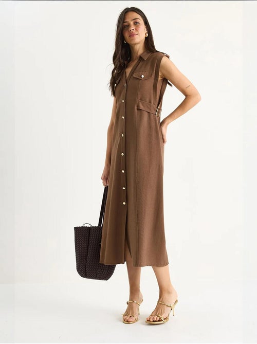 Vestido midi com detalhe de cinto lucci - Kiabi Vestido midi com detalhe de cinto lucci - Kiabi