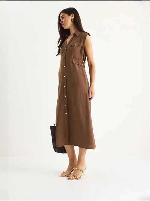 Vestido midi com detalhe de cinto lucci - Kiabi Vestido midi com detalhe de cinto lucci - Kiabi