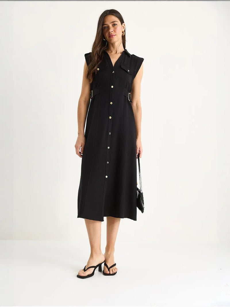 Vestido midi com detalhe de cinto lucci Preto - Kiabi