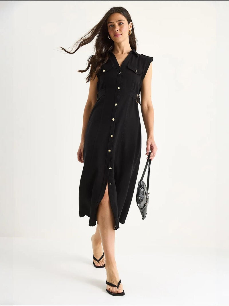 Vestido midi com detalhe de cinto lucci Preto - Kiabi