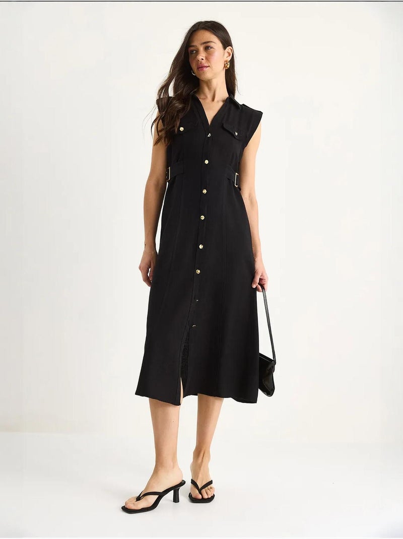 Vestido midi com detalhe de cinto lucci Preto - Kiabi