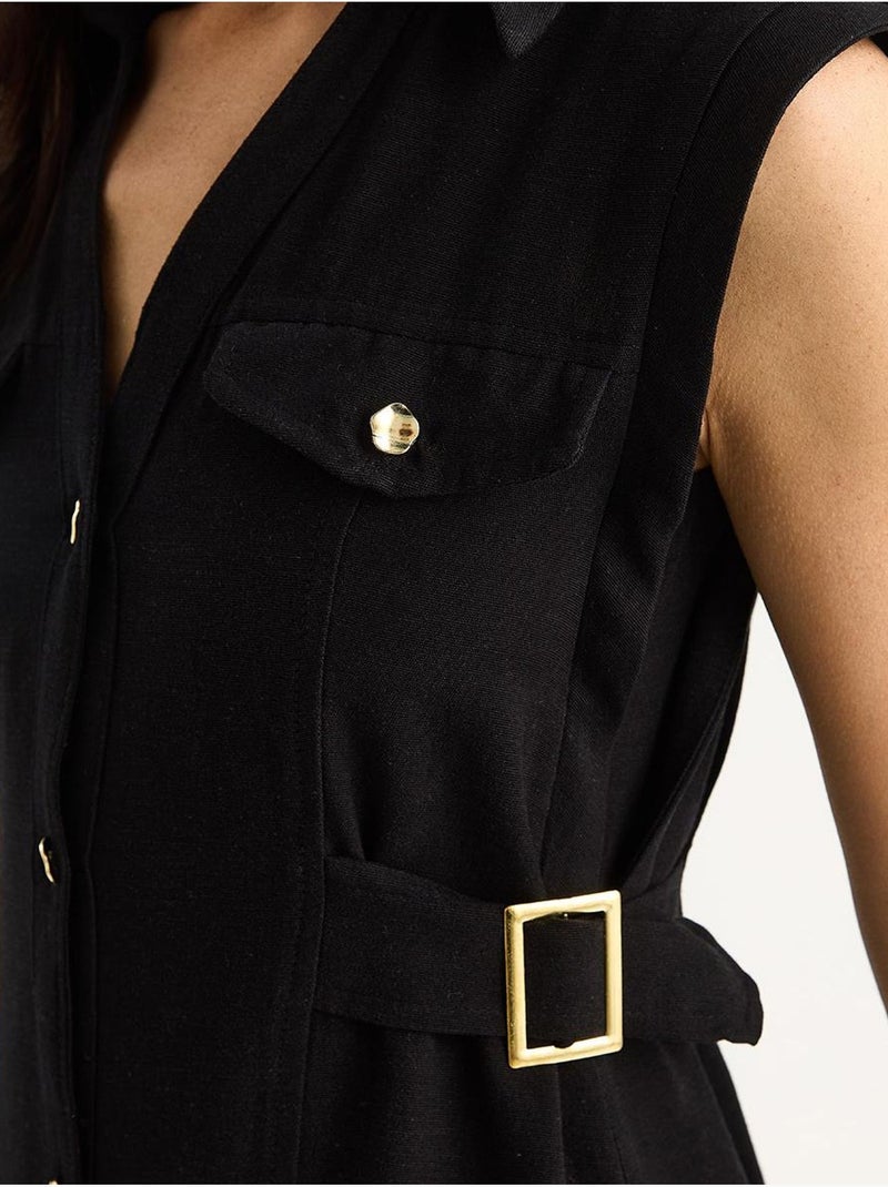 Vestido midi com detalhe de cinto lucci Preto - Kiabi