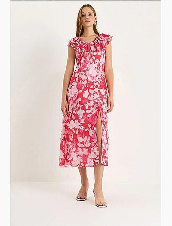 Vestido midi com detalhe de folho lucci
