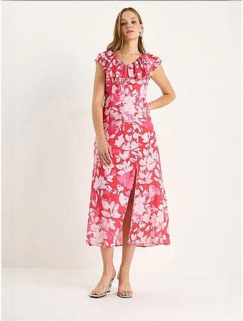 Vestido midi com detalhe de folho lucci
