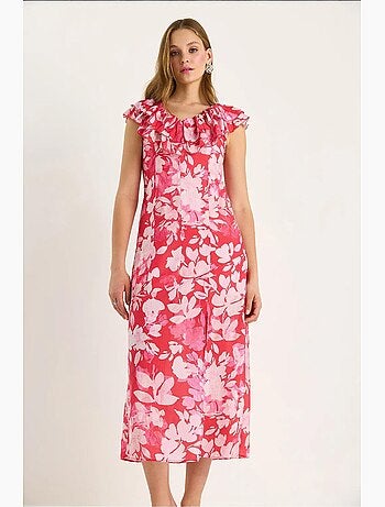 Vestido midi com detalhe de folho lucci