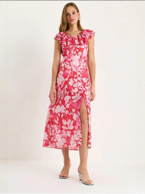 Vestido midi com detalhe de folho lucci - Kiabi Vestido midi com detalhe de folho lucci - Kiabi