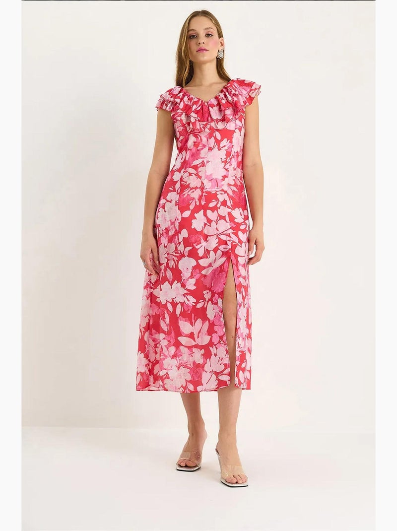 Vestido midi com detalhe de folho lucci Rosa-claro - Kiabi