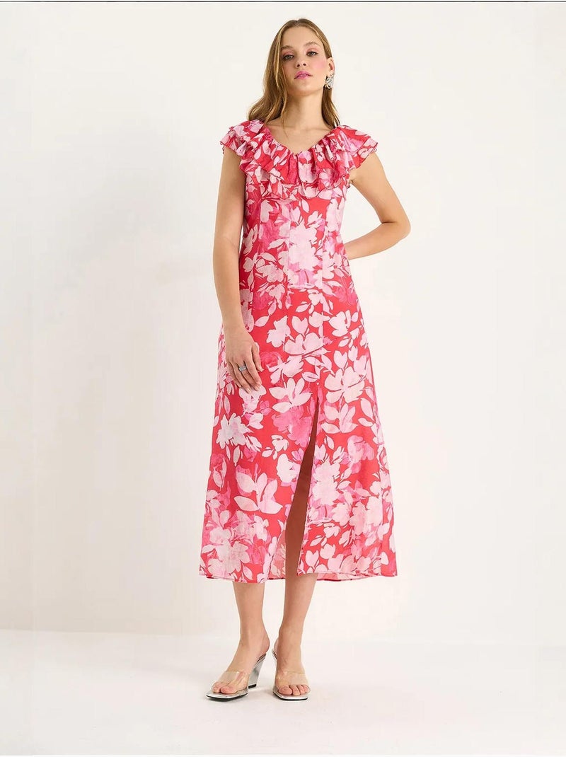 Vestido midi com detalhe de folho lucci Rosa-claro - Kiabi