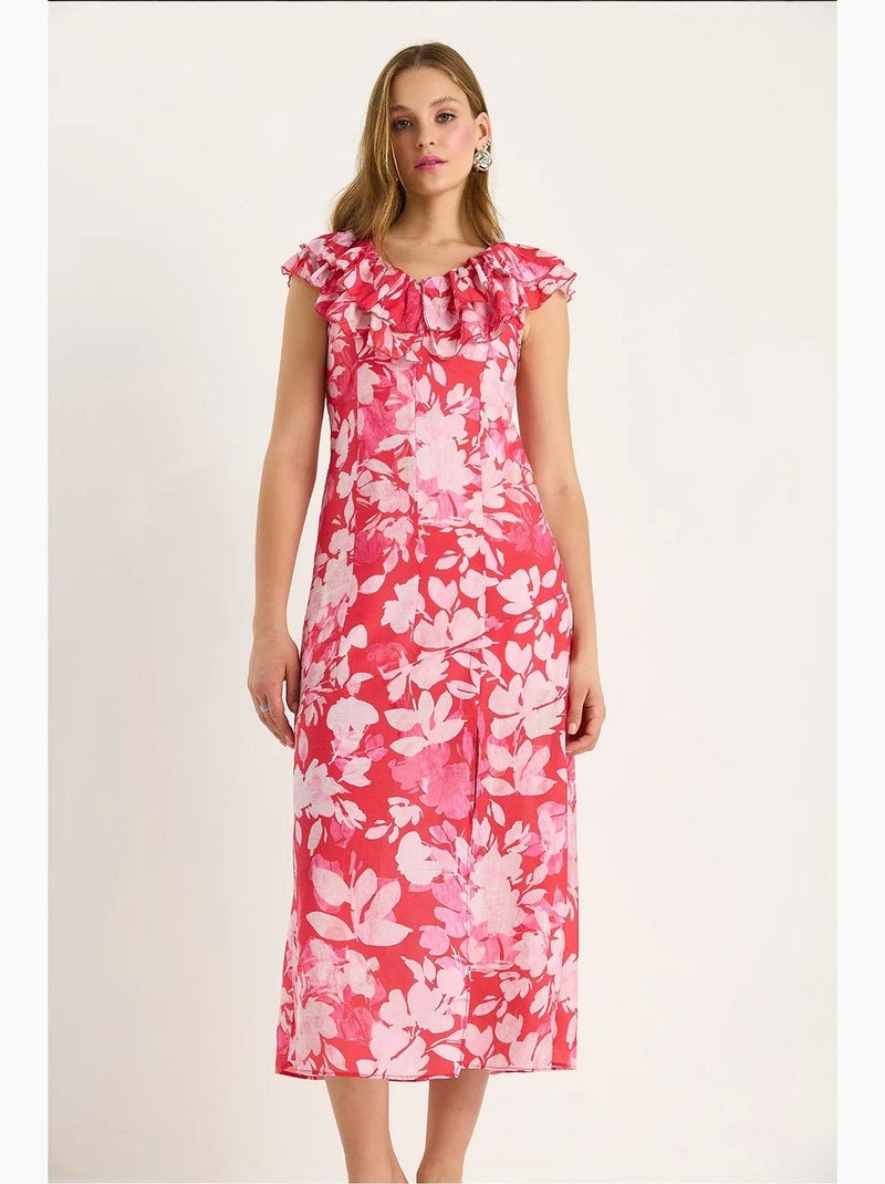 Vestido midi com detalhe de folho lucci Rosa-claro - Kiabi