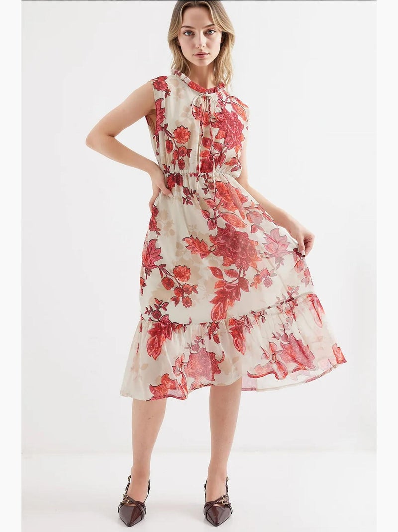 Vestido midi com detalhe de laço bdart Vermelho caxemira - Kiabi