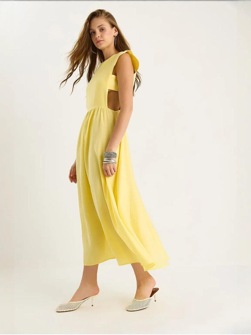Vestido midi com detalhes cut-out lucci Amarelo-limão - Kiabi