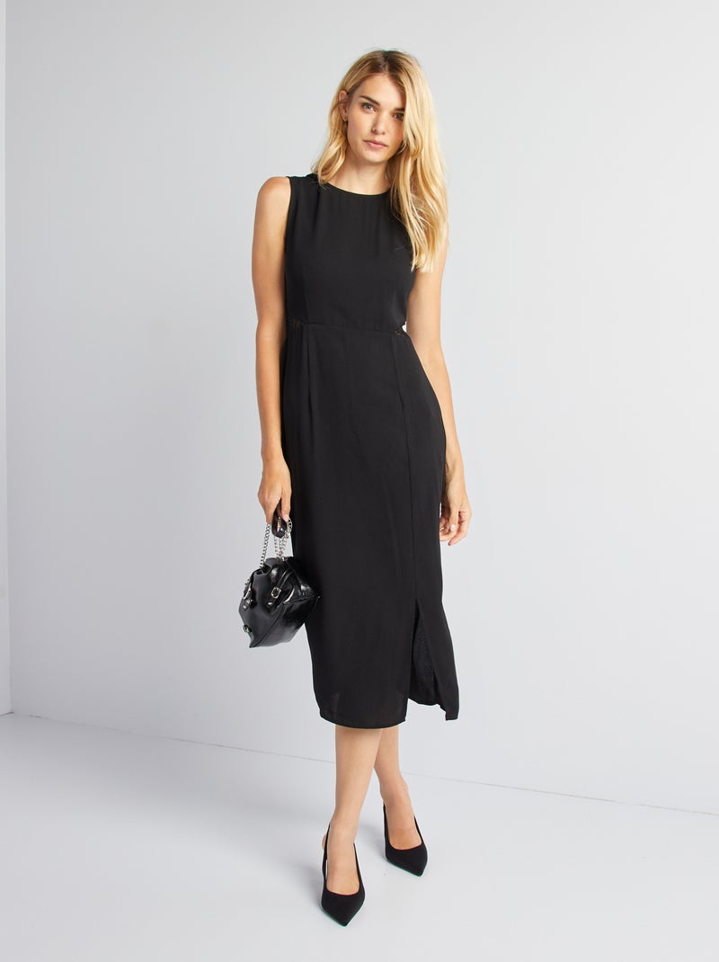 Vestido midi com detalhes em renda Preto - Kiabi
