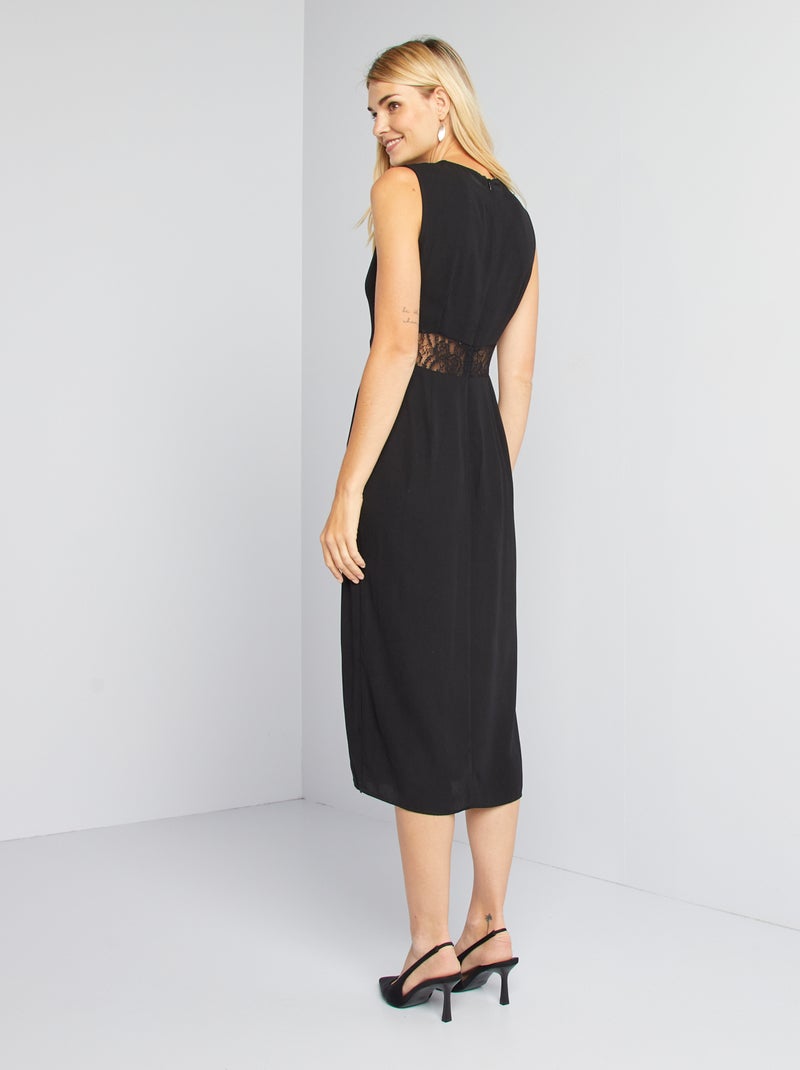 Vestido midi com detalhes em renda Preto - Kiabi