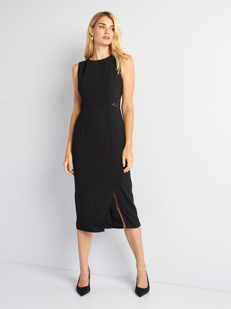 Vestido midi com detalhes em renda Preto - Kiabi
