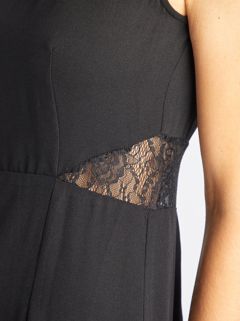Vestido midi com detalhes em renda Preto - Kiabi