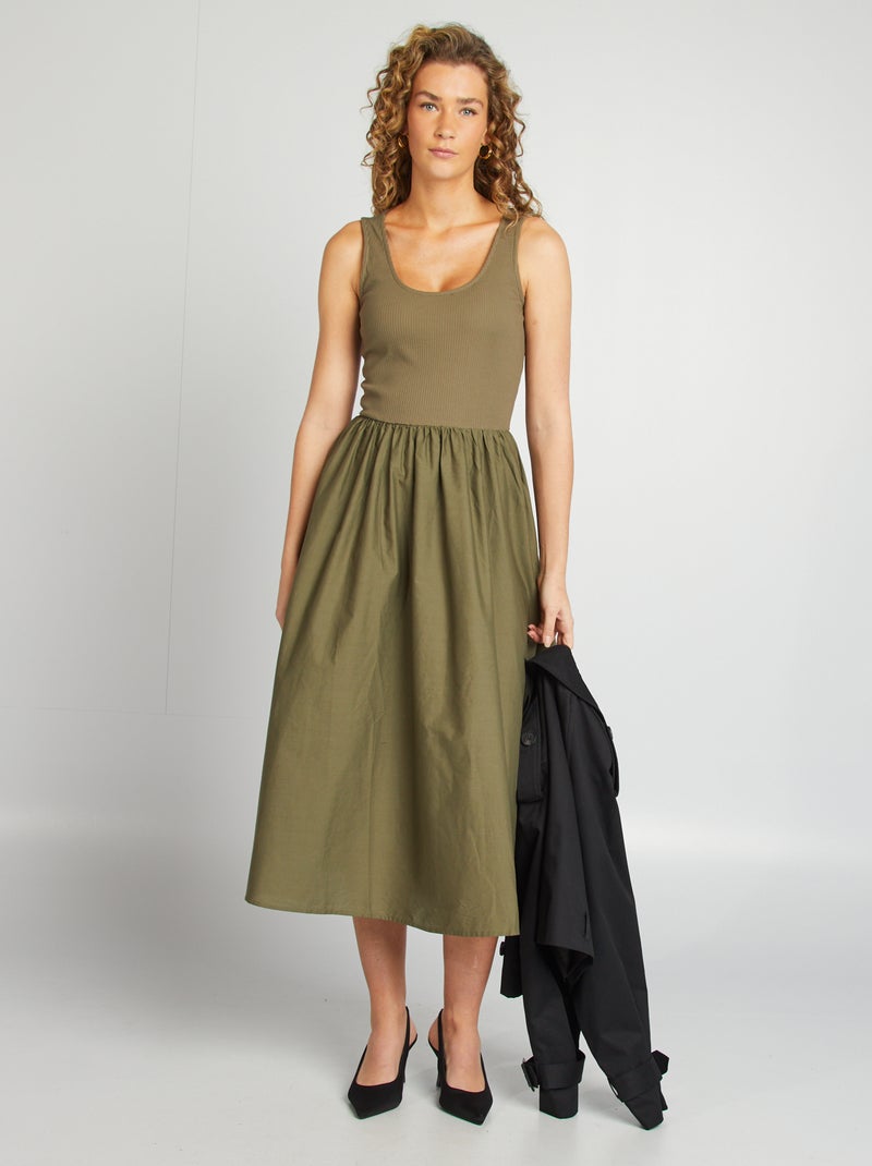 Vestido midi  com efeito 2 em 1  - CAQUI - Kiabi