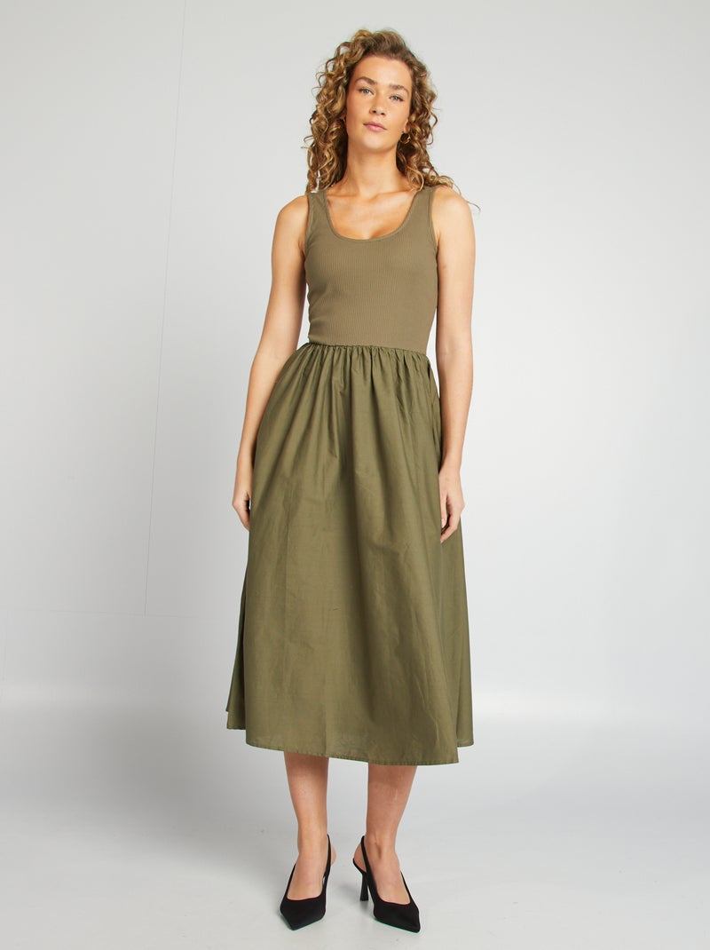 Vestido midi  com efeito 2 em 1  - CAQUI - Kiabi