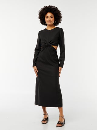 Vestido midi com efeito cruzado à frente