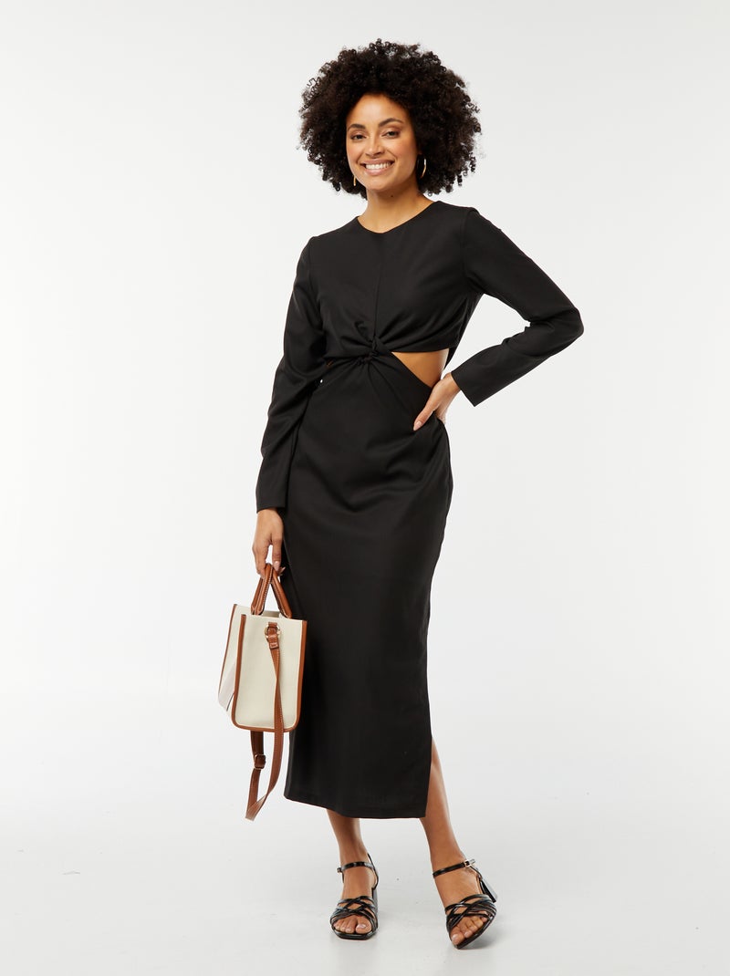 Vestido midi com efeito cruzado à frente Preto - Kiabi