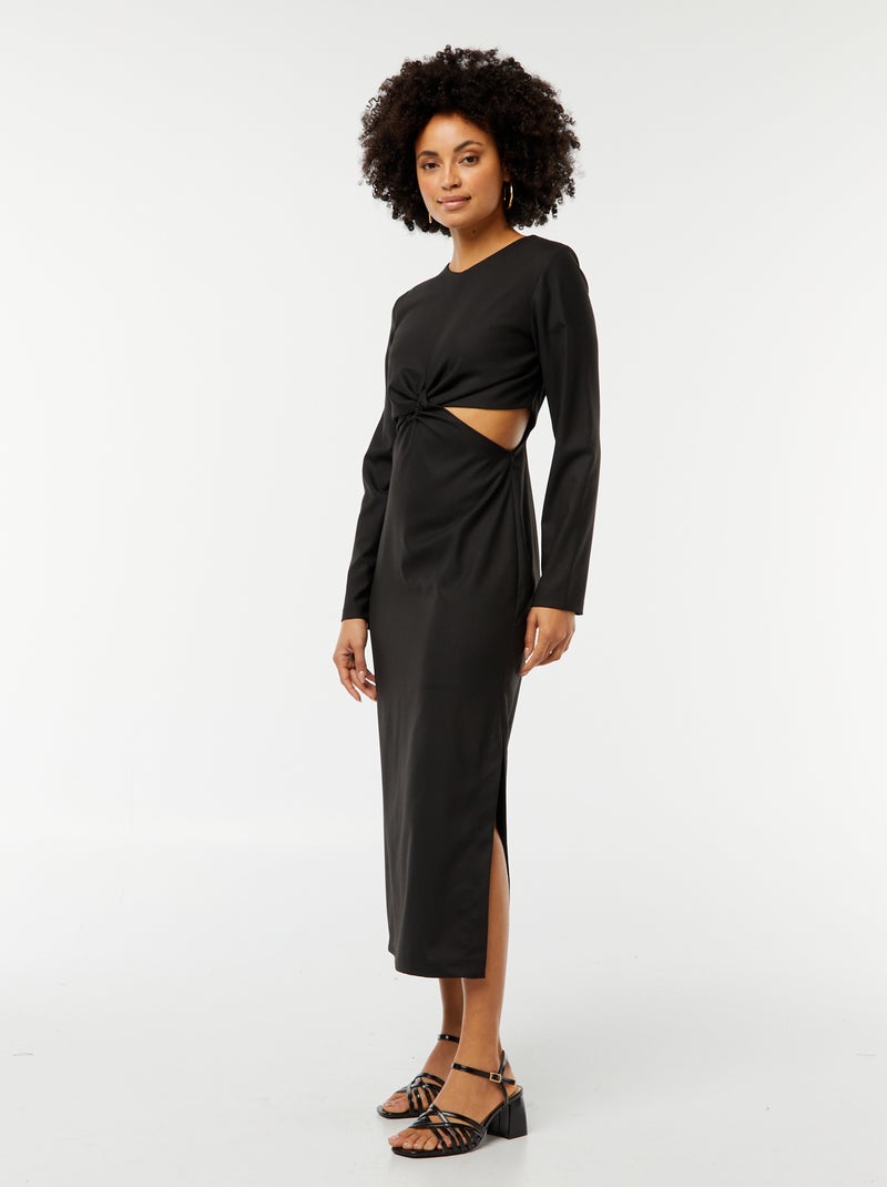 Vestido midi com efeito cruzado à frente Preto - Kiabi