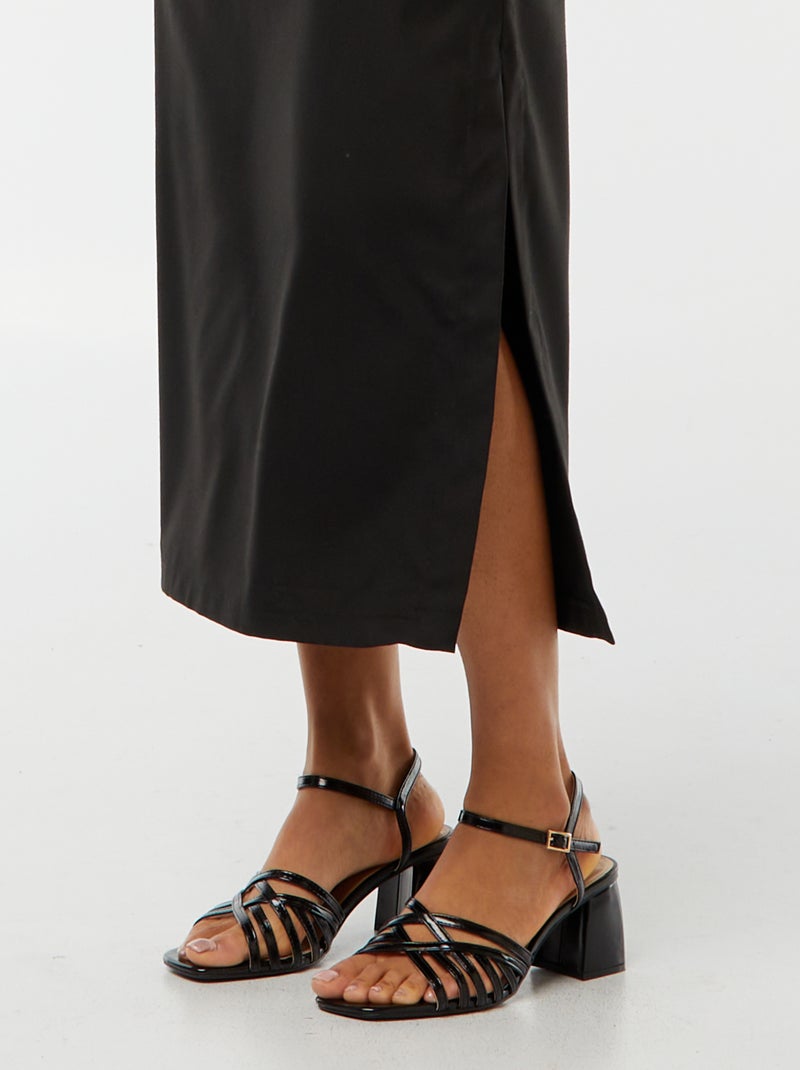 Vestido midi com efeito cruzado à frente Preto - Kiabi