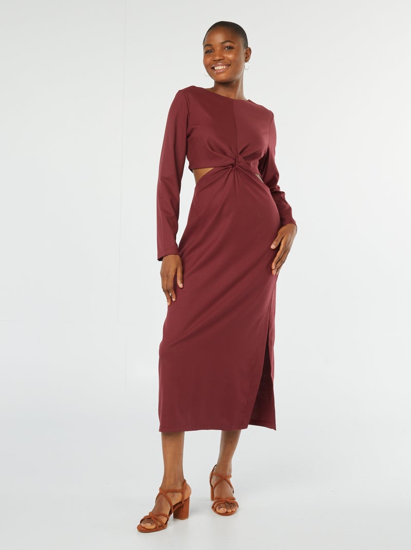 Vestido midi com efeito cruzado à frente VERMELHO - Kiabi