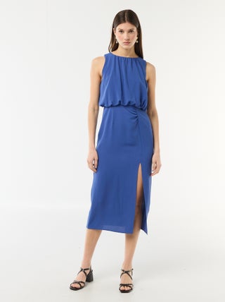 Vestido midi com efeito drapeado sem mangas