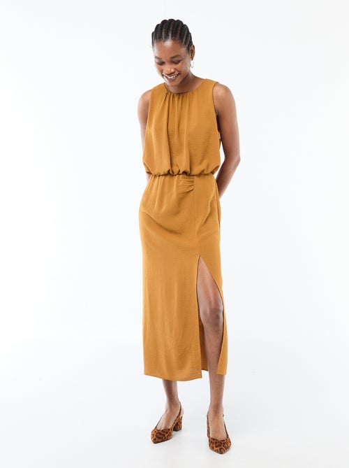 Vestido midi com efeito drapeado sem mangas - Kiabi