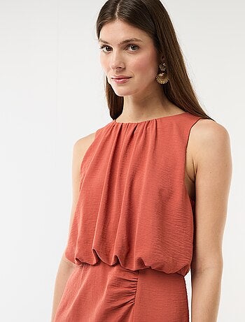 Vestido midi com efeito drapeado sem mangas