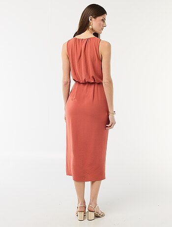 Vestido midi com efeito drapeado sem mangas